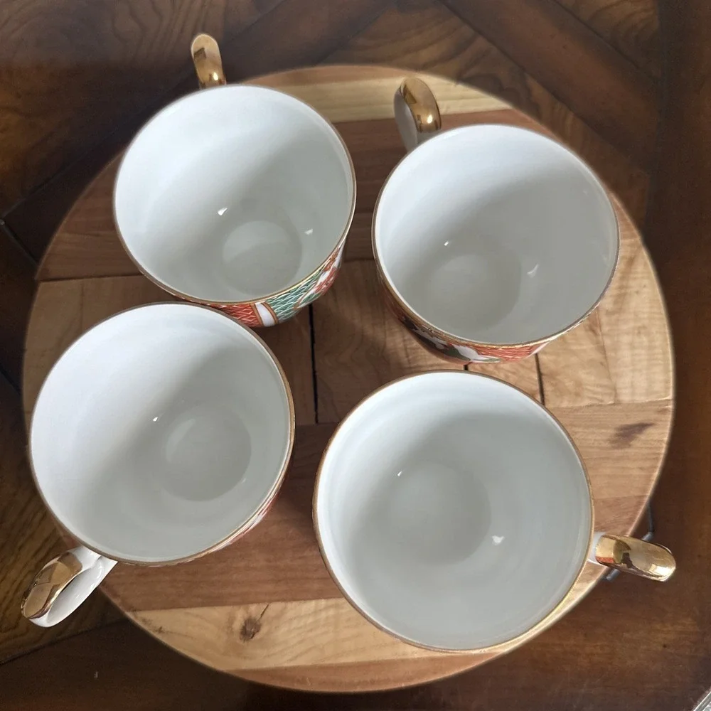 Imari Arita Peacock Coffee Or Tea Cups Made In Japan Set Of 4 Signed Ornate